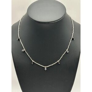 Vintage Avon Sterling Silver Genuine Onyx and Hematite Drop Necklace 16-18" 2002